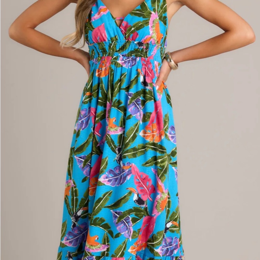 Vibrant Blue Floral Midi Dress